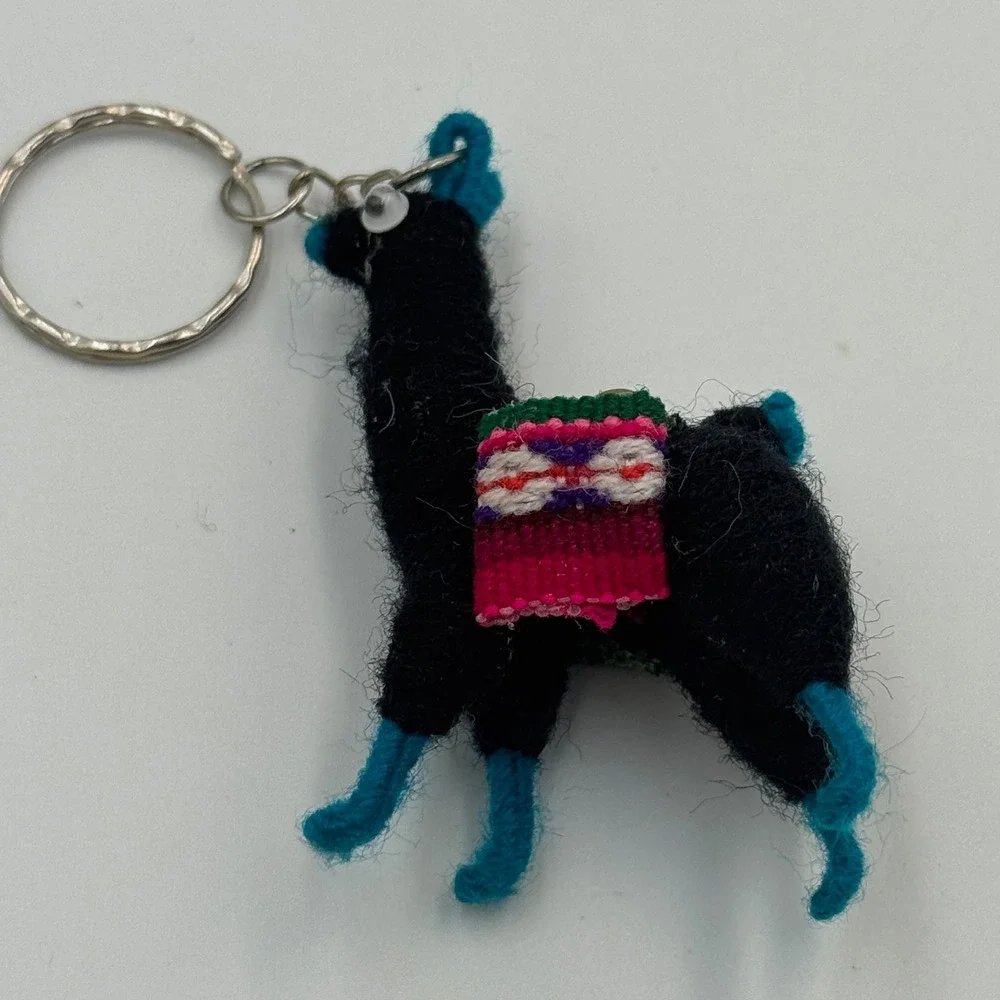 Wool Llama‎ Keychain Black Teal South American Folk Art Boho Accessory